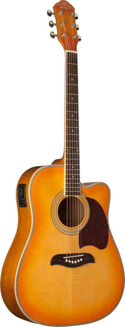 Oscar Schmidt OG2CE Dreadnought Acoustic-Electric Guitar - Flame Yellow Sunburst