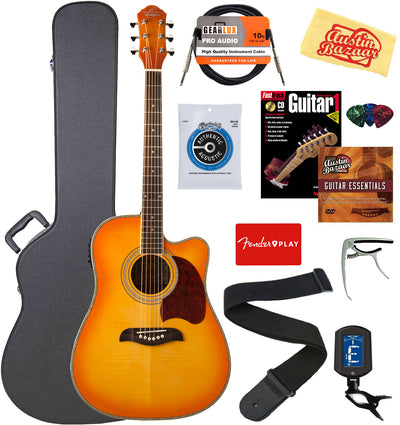 Oscar Schmidt OG2CE Dreadnought Acoustic-Electric Guitar - Flame Yellow Sunburst w/ Hard Case
