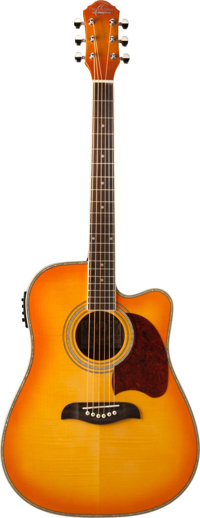 Oscar Schmidt OG2CE Dreadnought Acoustic-Electric Guitar - Flame Yellow Sunburst w/ Hard Case