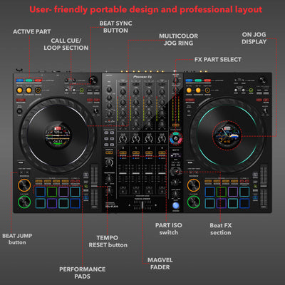 Pioneer DJ DDJ-FLX10 4-Channel Professional DJ Controller - Black w/ Laptop Stand