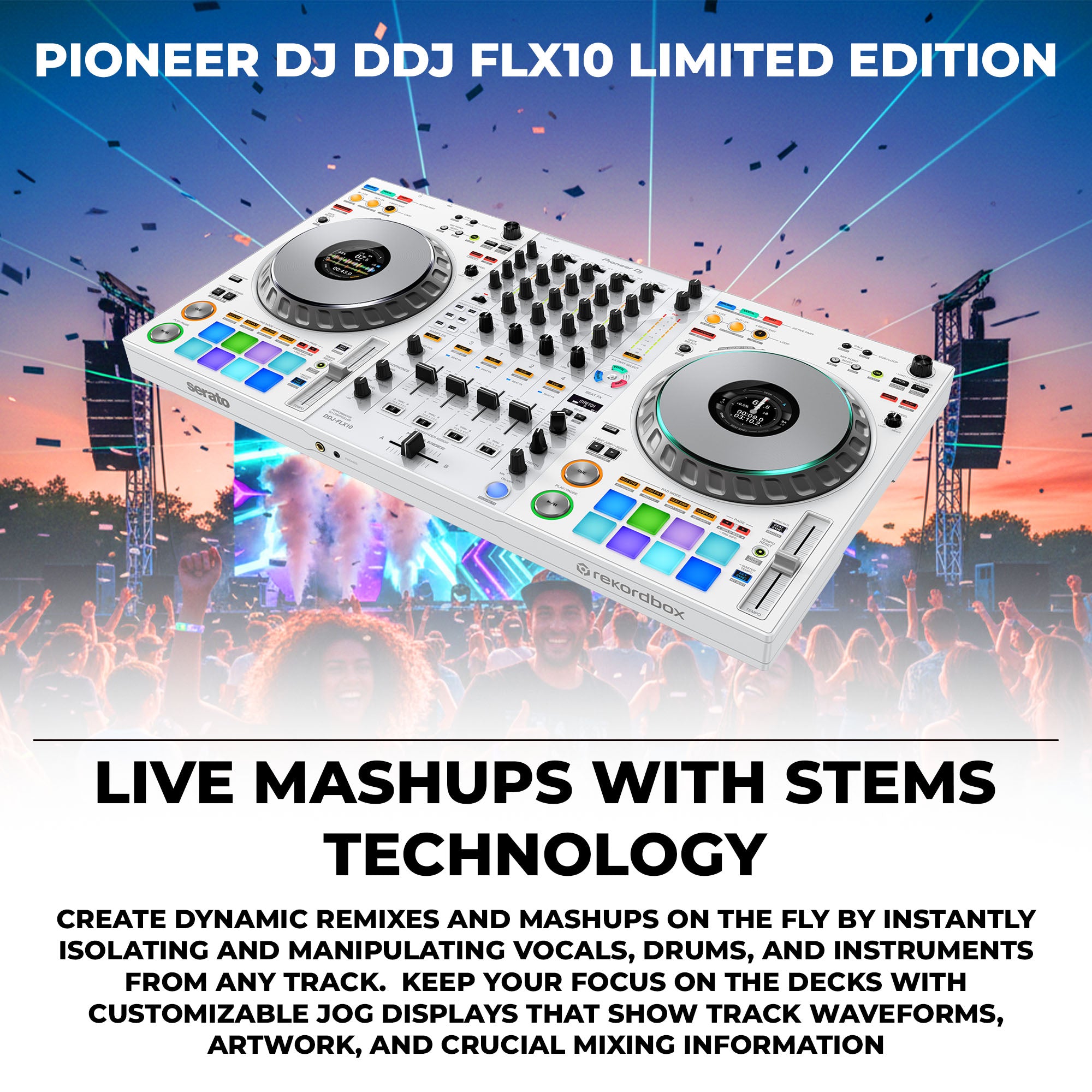 Pioneer DJ DDJ-FLX10 4-Channel Professional DJ Controller - White w/ Carrying Case