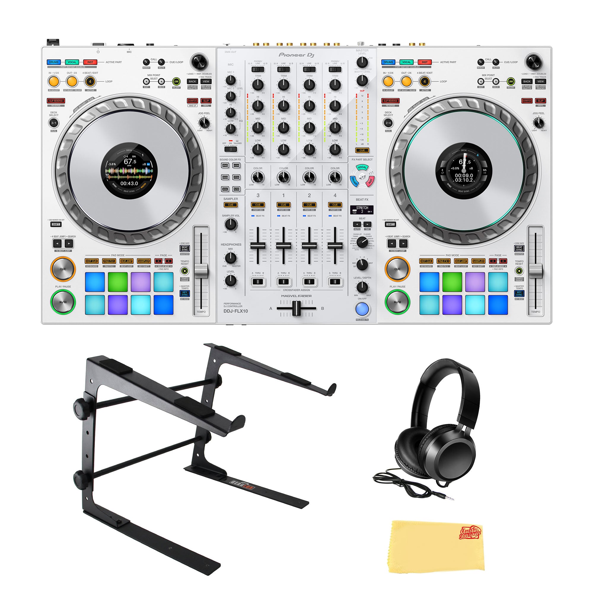 Pioneer DJ DDJ-FLX10 4-Channel Professional DJ Controller - White w/ Laptop Stand