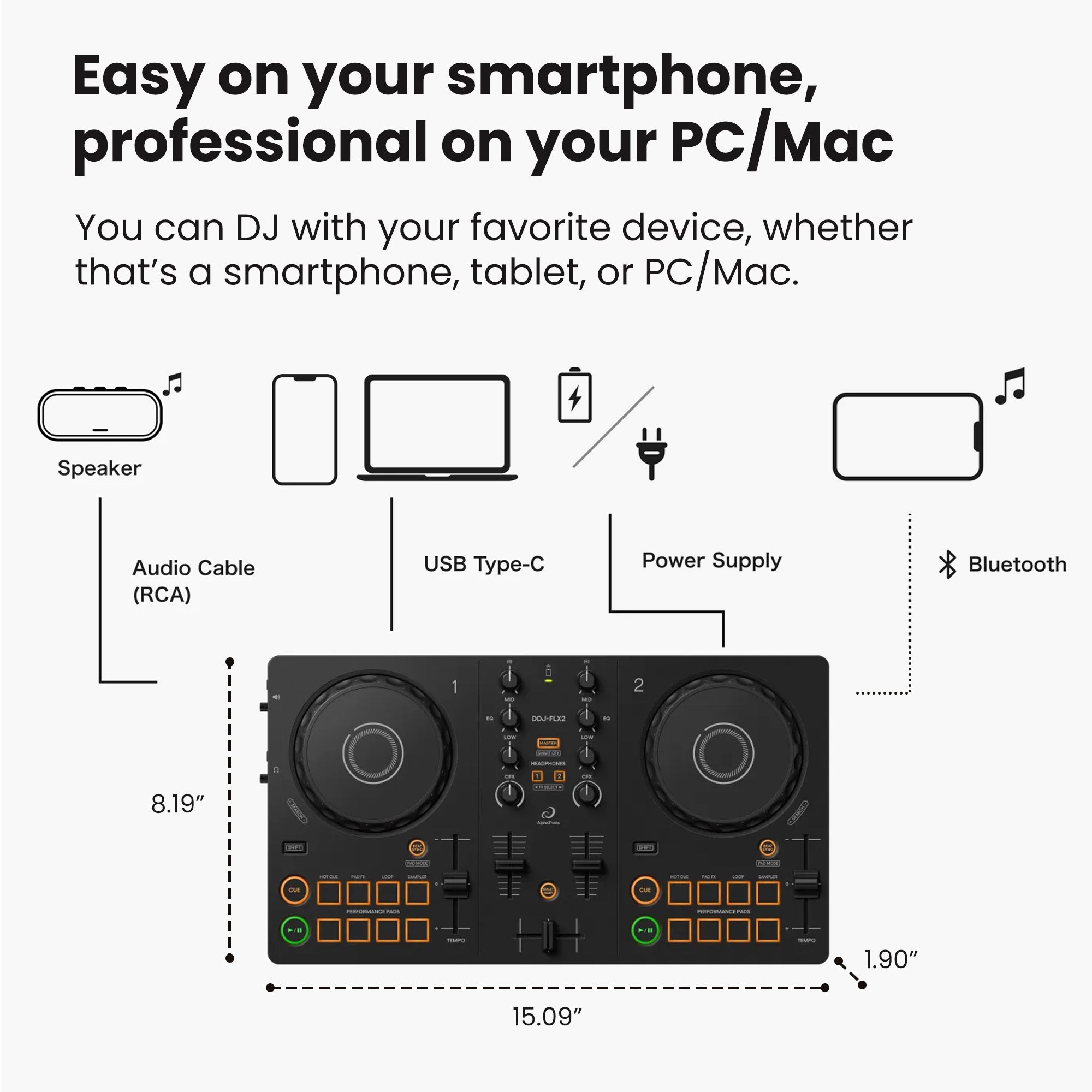 Pioneer DJ AlphaTheta DDJ-FLX2 Compact 2-Channel DJ Controller w/ Carrying Case