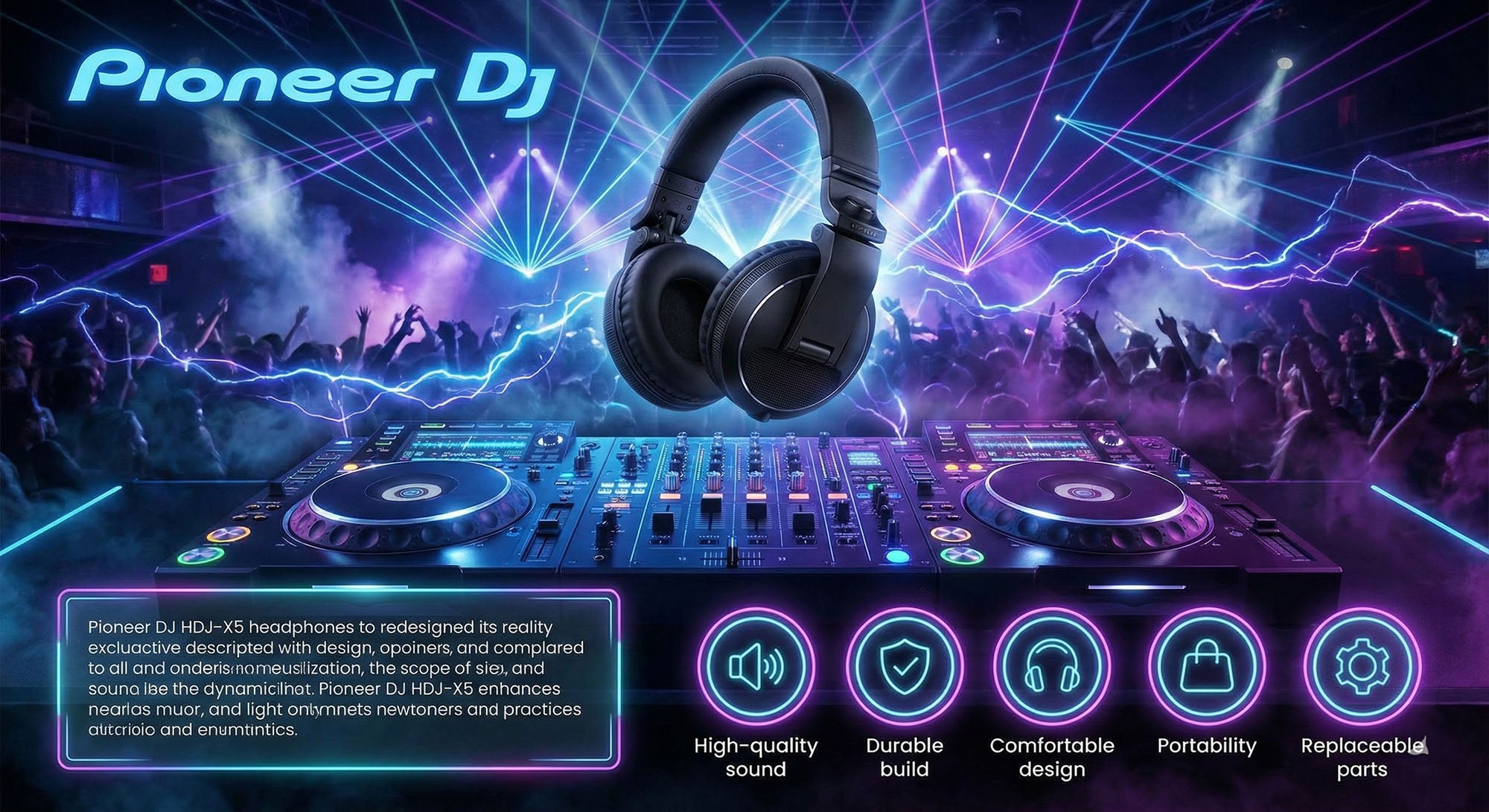 Pioneer DJ HDJ-X5 Over-Ear DJ Headphones - Black w/ Headphones Case