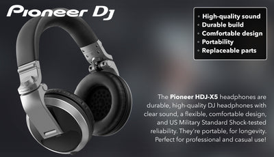 Pioneer DJ HDJ-X5 Over-Ear DJ Headphones - Silver w/ Case
