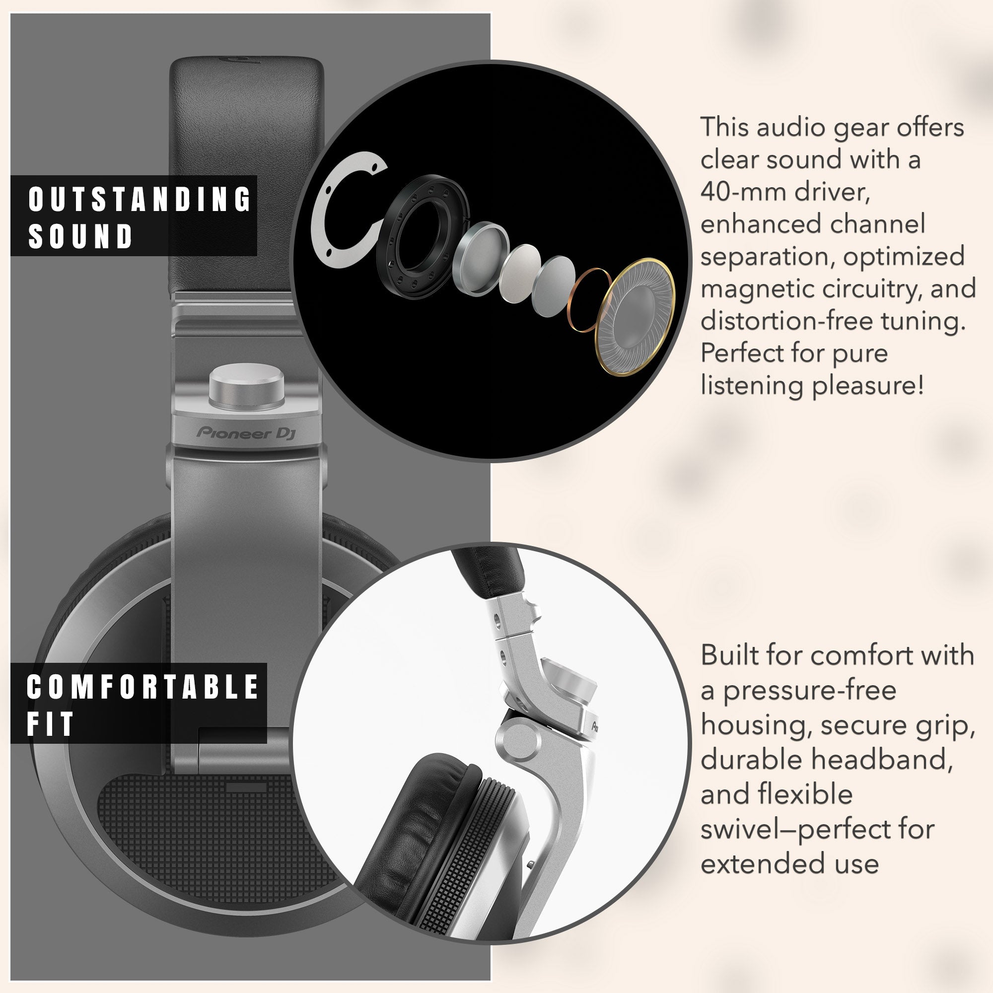 Pioneer DJ HDJ-X5 Over-Ear DJ Headphones - Silver w/ Case