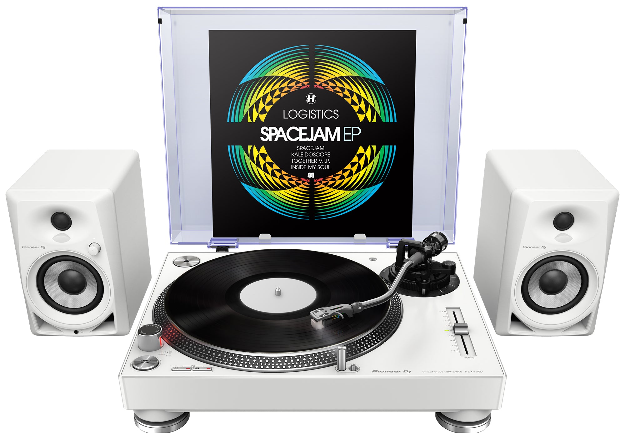 Pioneer PLX-500-W Direct Drive Turntable - White w/ Headphones