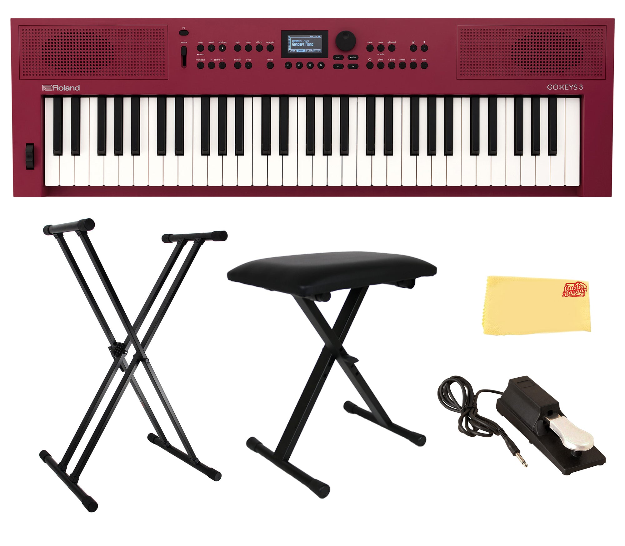 Roland GO:KEYS 3 Music Creation Keyboard - Red w/ Adjustable Bench