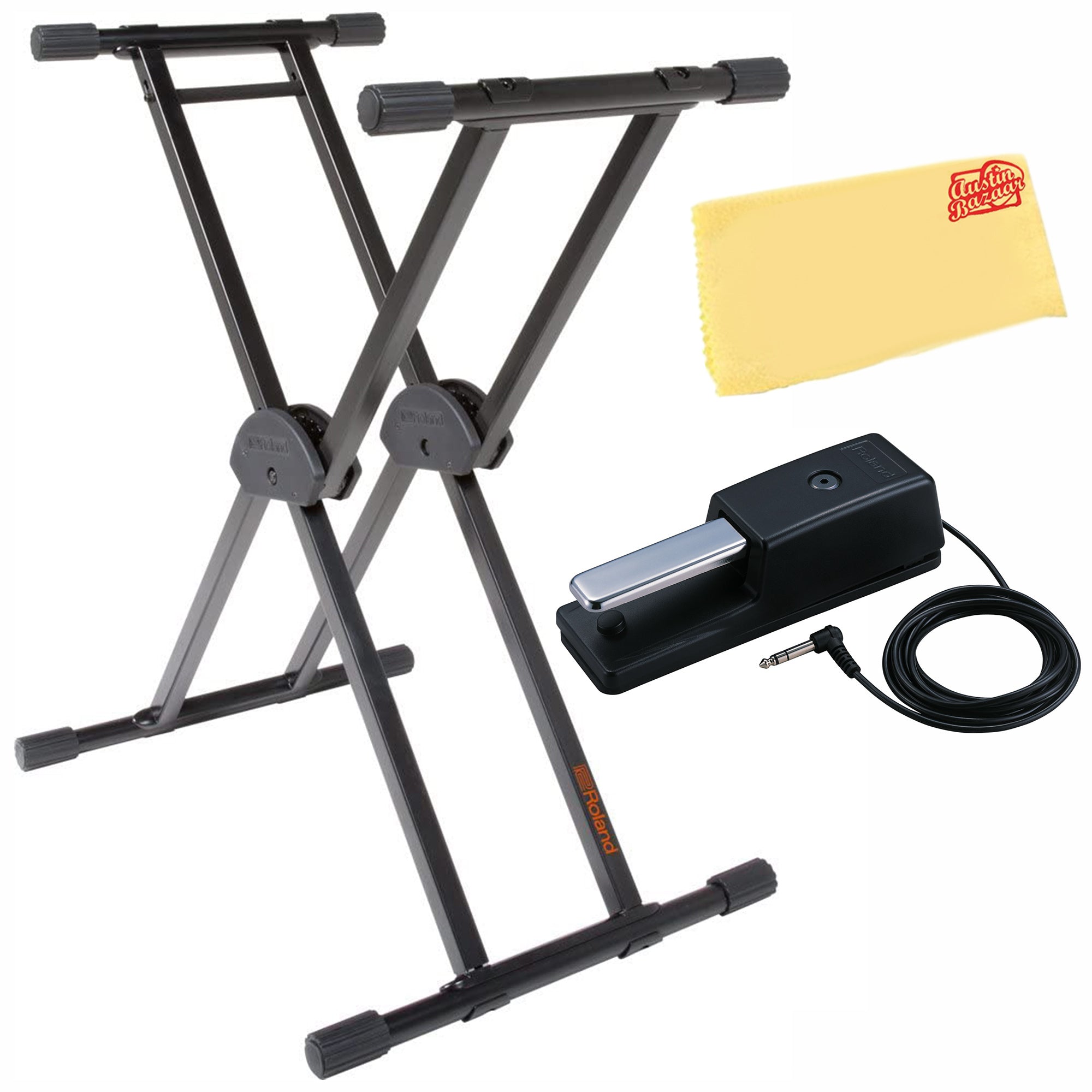 Roland KS-20X Spring-Loaded Double-Braced Keyboard Stand - Black w/ Damper Pedal