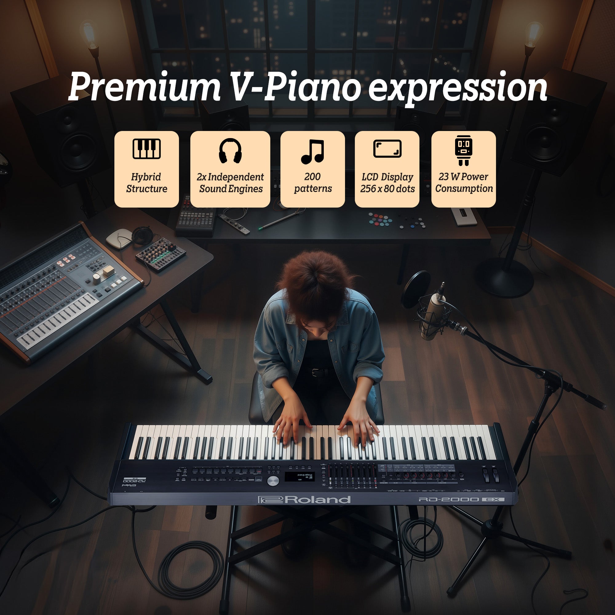 Roland RD-2000 EX 88-Key Stage Piano - Black w/ Adjustable Stand