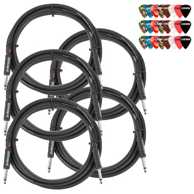 Roland 15-Foot Instrument Cable, Straight-Straight, Black Series - 5 Pack w/ Picks