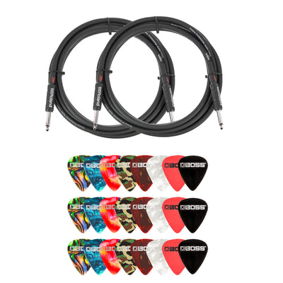Roland 20-Foot Instrument Cable, Straight-Straight, Black Series - 2 Pack w/ Picks