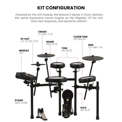 Roland TD313 V-Drums Electronic Drum Kit w/ Drumsticks