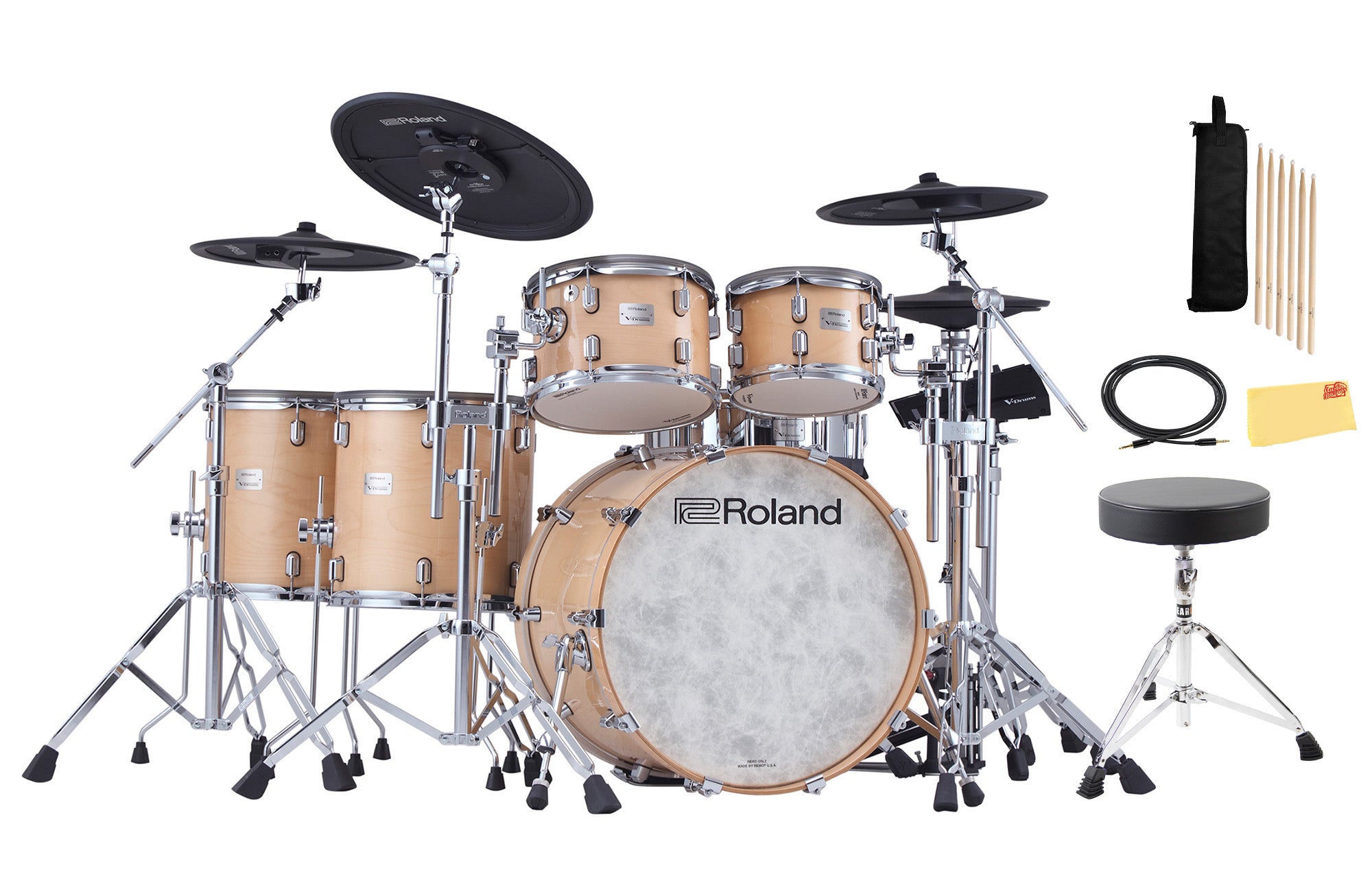 Roland VAD716-GN V-Drums Acoustic Design Electronic Drum Set - Gloss Natural w/ Drum Throne