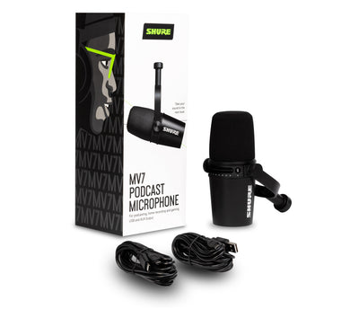 Shure MV7-K Podcast Microphone - Black w/ Desk Boom Arm Stand