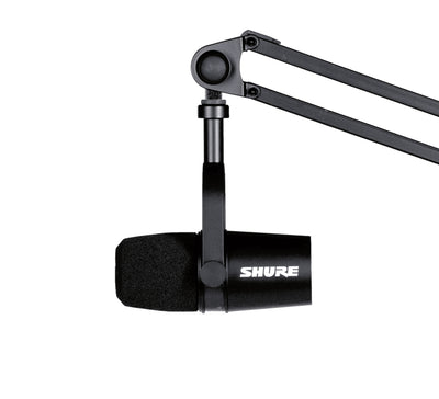 Shure MV7-K Podcast Microphone - Black w/ Desk Boom Arm Stand