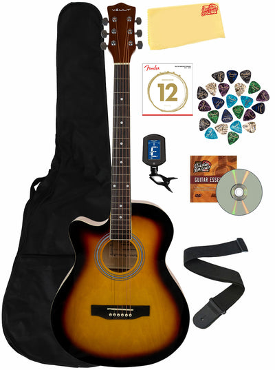 Vault EA-20 Acoustic Guitar, Left Handed - Sunburst w/ Gig Bag