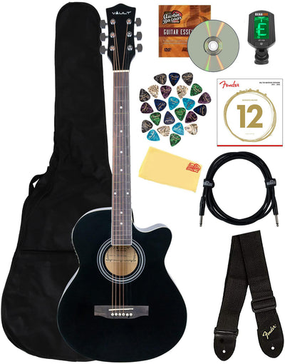 Vault EA-20CE Full-Size Cutaway Acoustic-Electric Guitar - Black w/ Gig Bag
