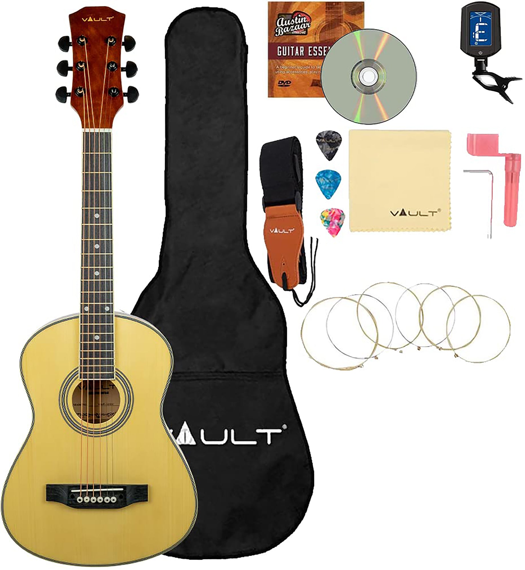 Vault Junior 1/4-Size 30.5-Inch Kids Acoustic Guitar - Natural w/ Tuner