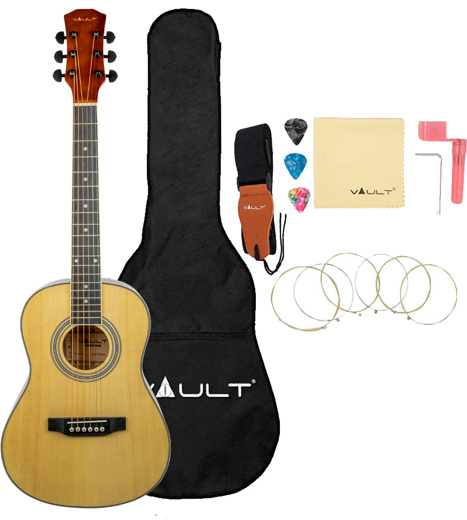 Vault Traveller 1/2-Size 36-Inch Dreadnought Acoustic Guitar - Natural w/ Gig Bag