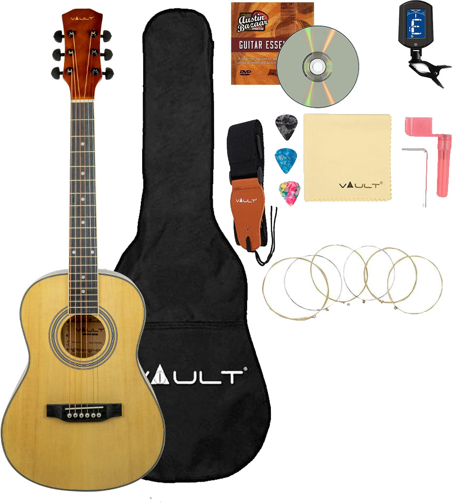 Vault Traveller 1/2-Size 36-Inch Dreadnought Acoustic Guitar - Natural w/ Tuner