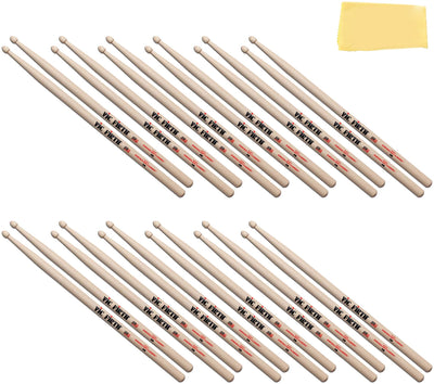 Vic Firth American Classic 2B Drumsticks - 12 Pairs with Austin Bazaar Polishing Cloth