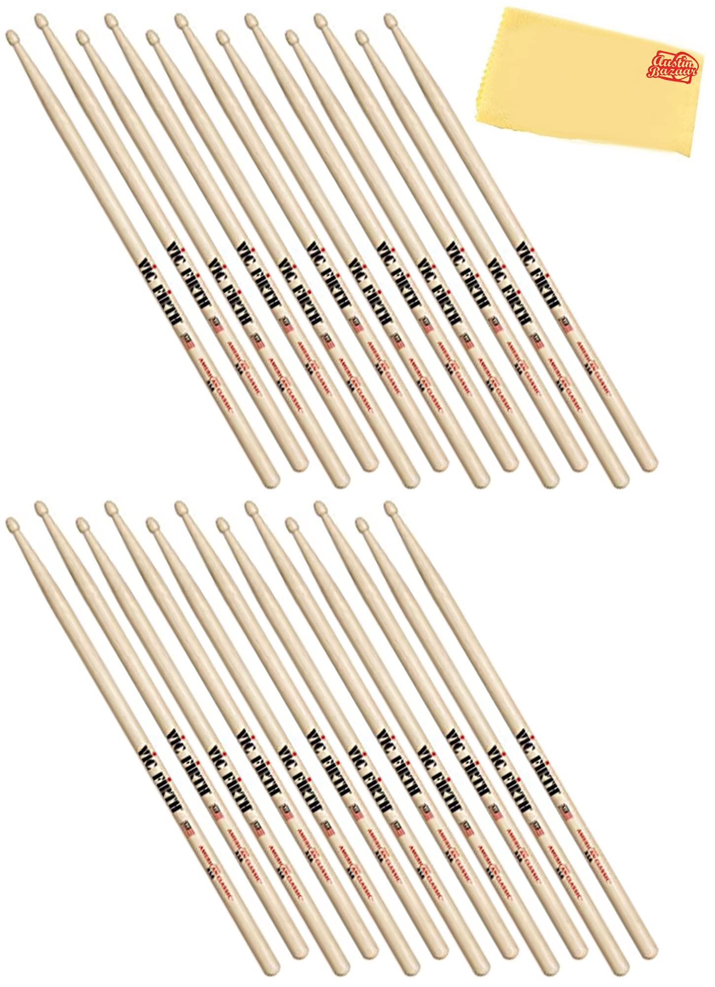 Vic Firth American Classic Extreme 5A Drumsticks - 12 Pack w/ Polishing Cloth