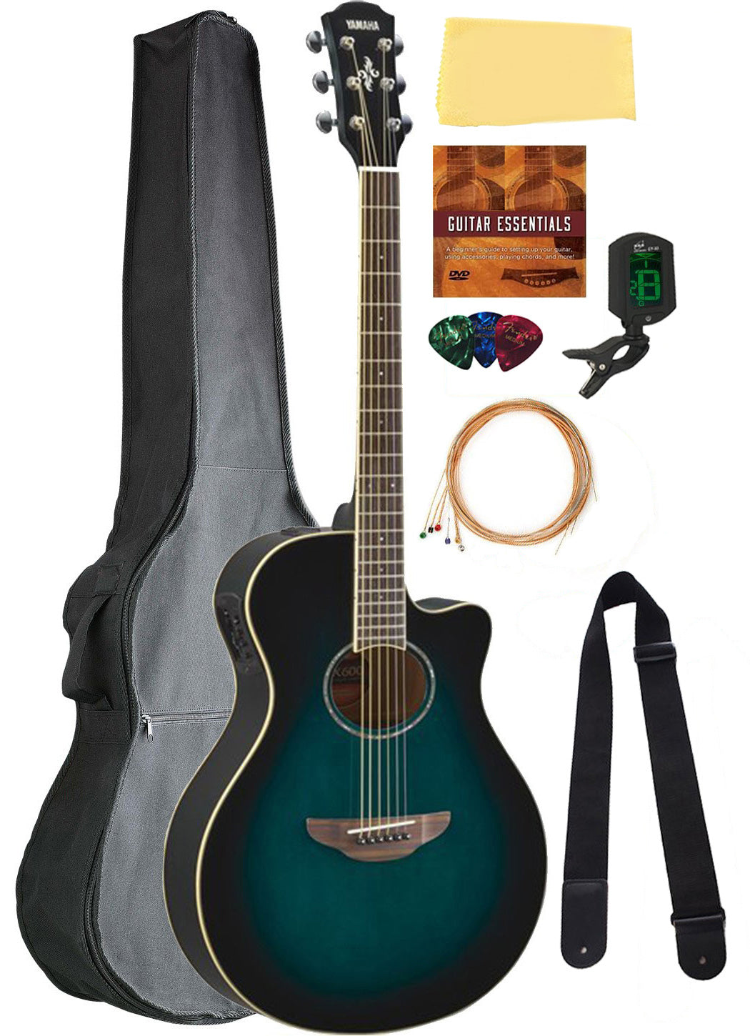 Yamaha APX600 Thin Body Acoustic-Electric Guitar - Oriental Blue Burst w/ Gig Bag