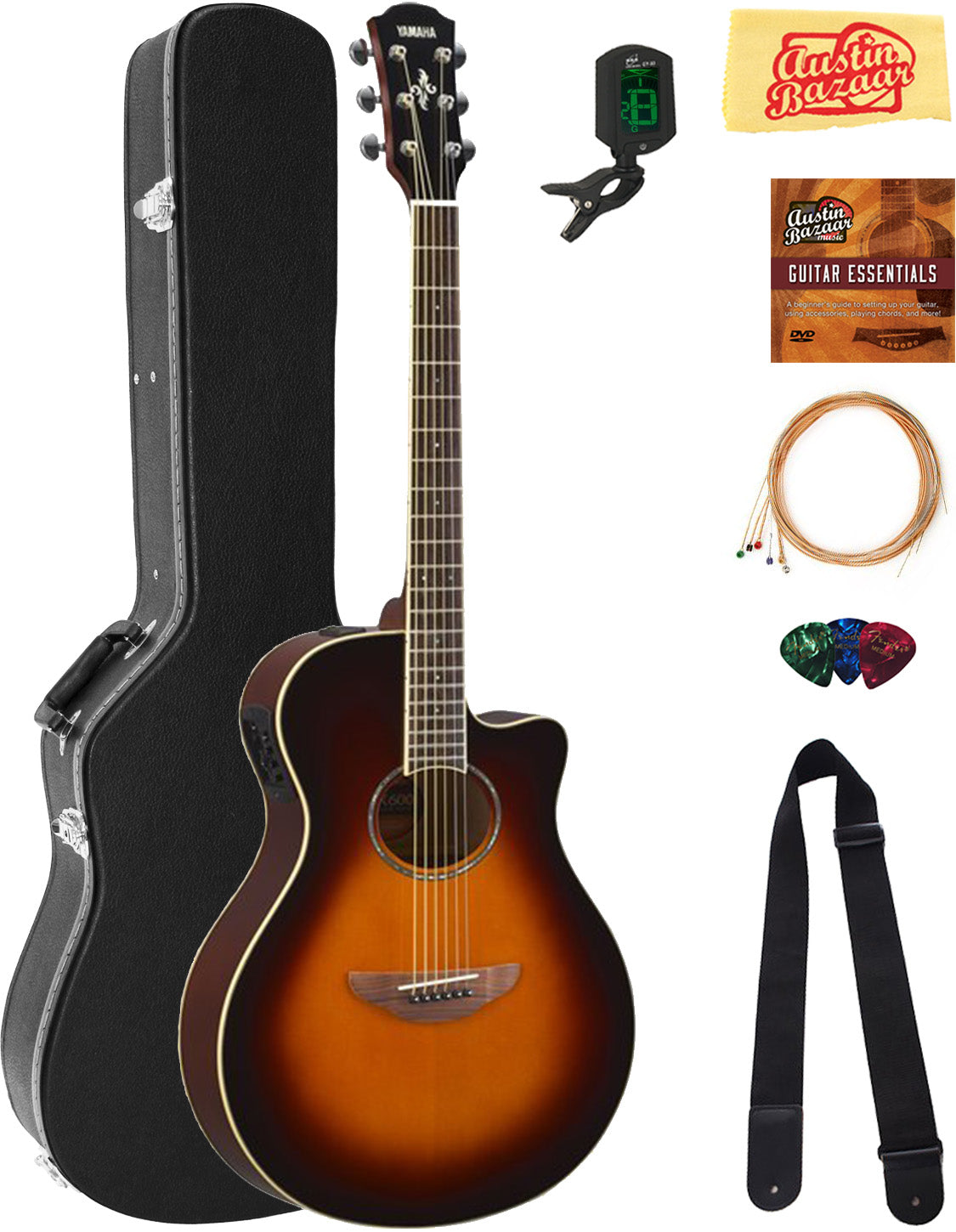 Yamaha APX600 Thin Body Acoustic-Electric Guitar - Old Violin Sunburst w/ Hard Case
