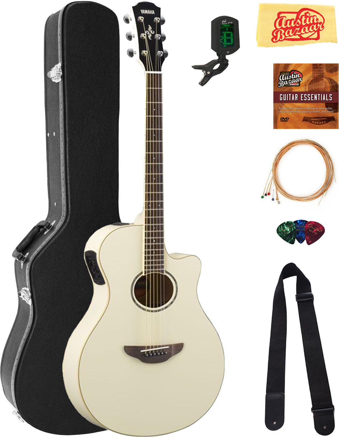Yamaha APX600 Thin Body Acoustic-Electric Guitar - Vintage White w/ Hard Case