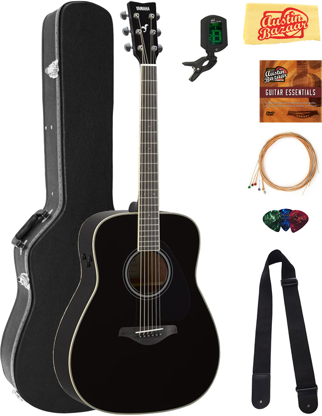 Yamaha FG-TA TransAcoustic Acoustic-Electric Guitar - Black w/ Hard Case