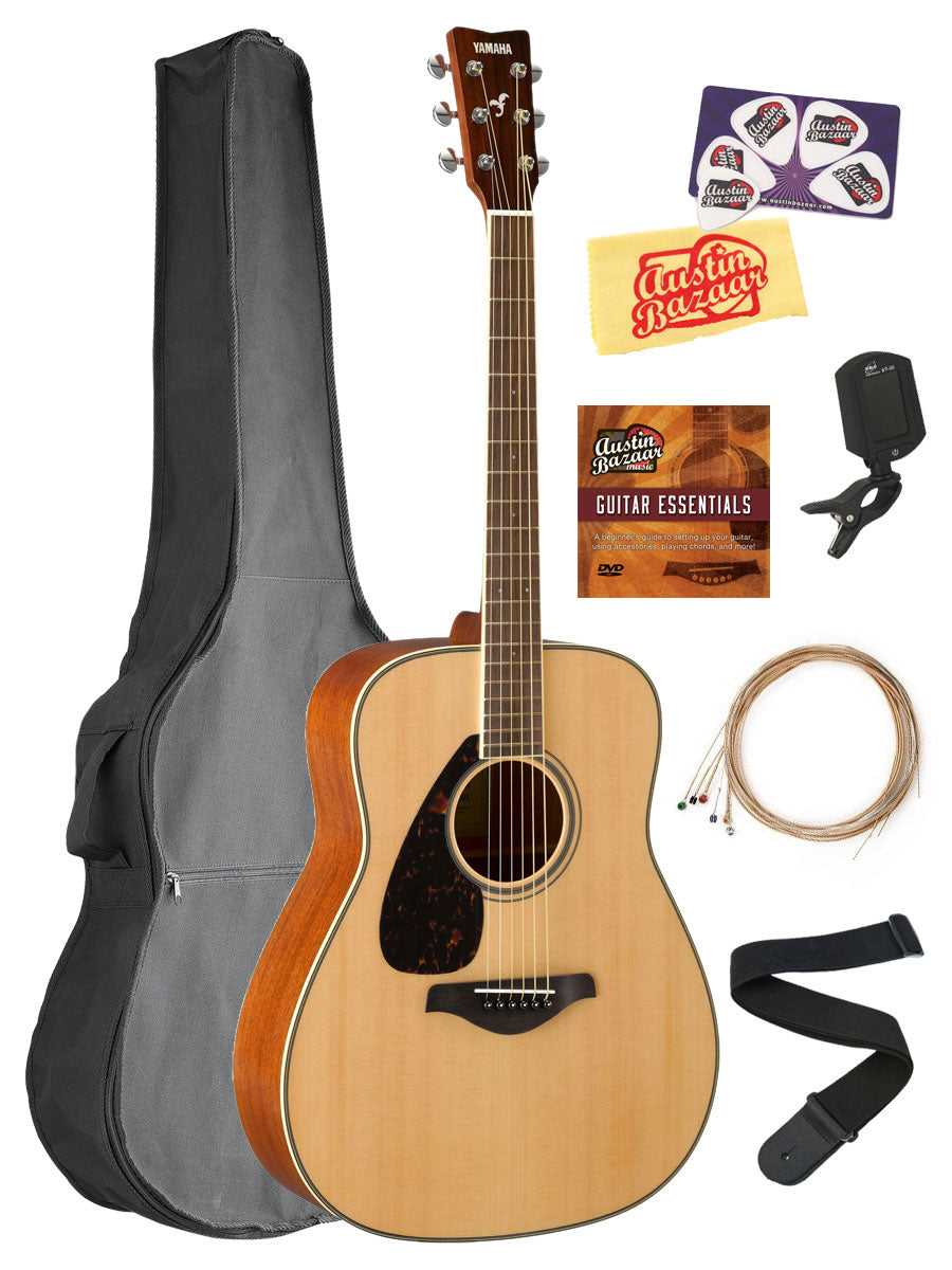 Yamaha FG820L Left-Handed Solid Top Folk Acoustic Guitar - Natural w/ Gig Bag