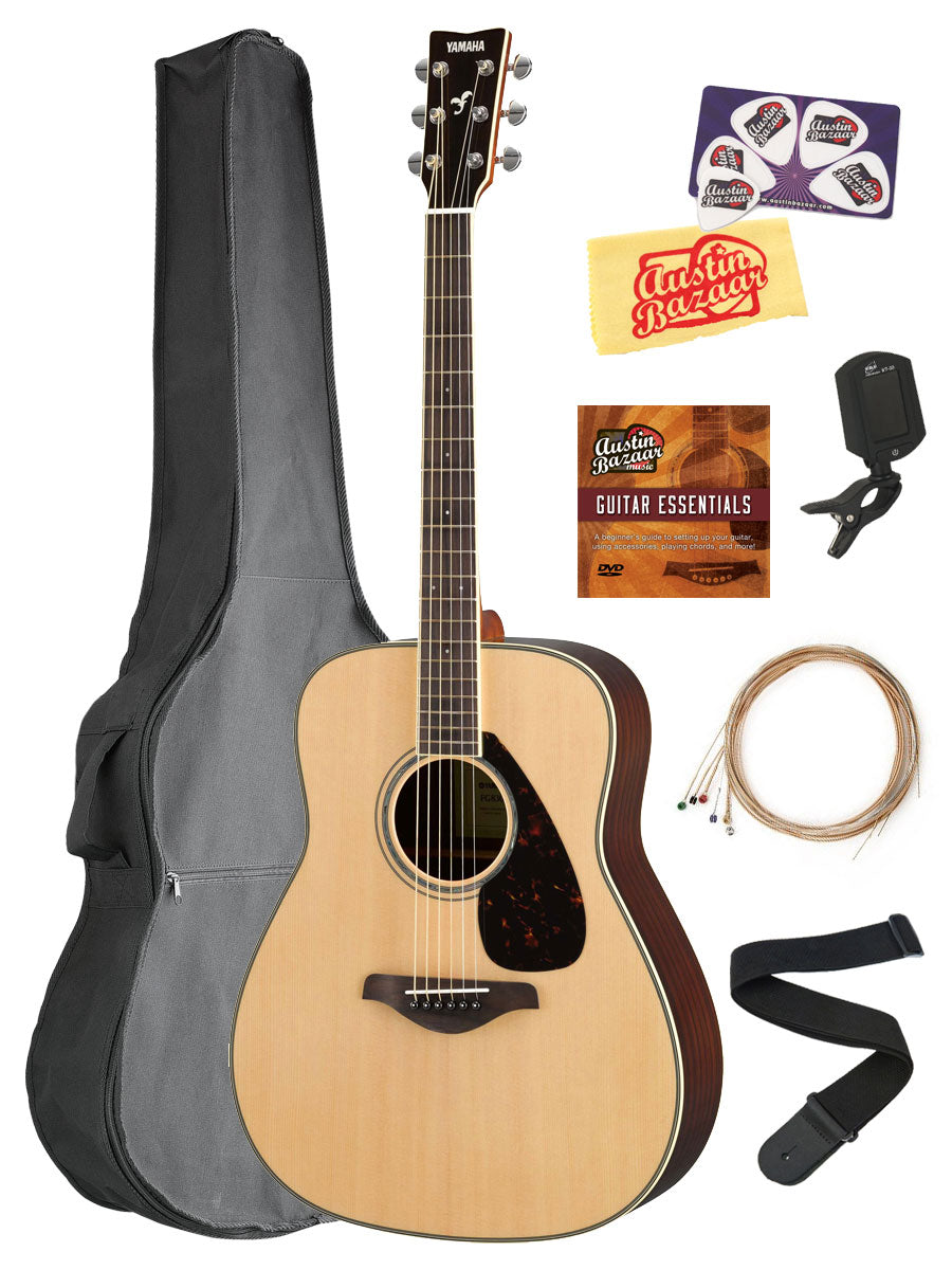 Yamaha FG830 Solid Top Folk Acoustic Guitar - Natural w/ Gig Bag