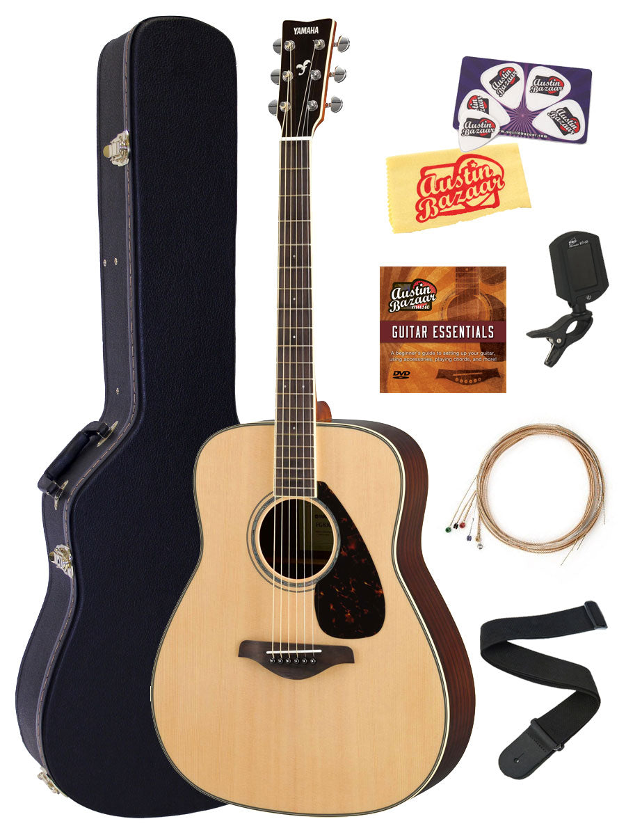 Yamaha FG830 Solid Top Folk Acoustic Guitar - Natural w/ Hard Case