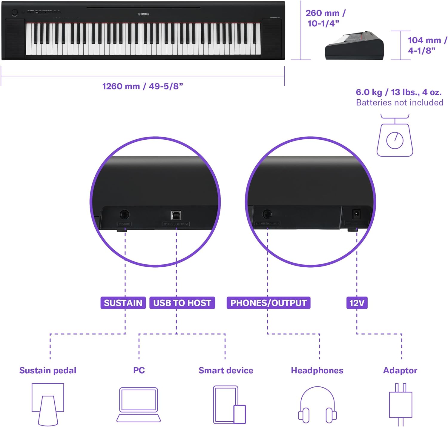 Yamaha NP-35 76-Key Piaggero Portable Keyboard - White