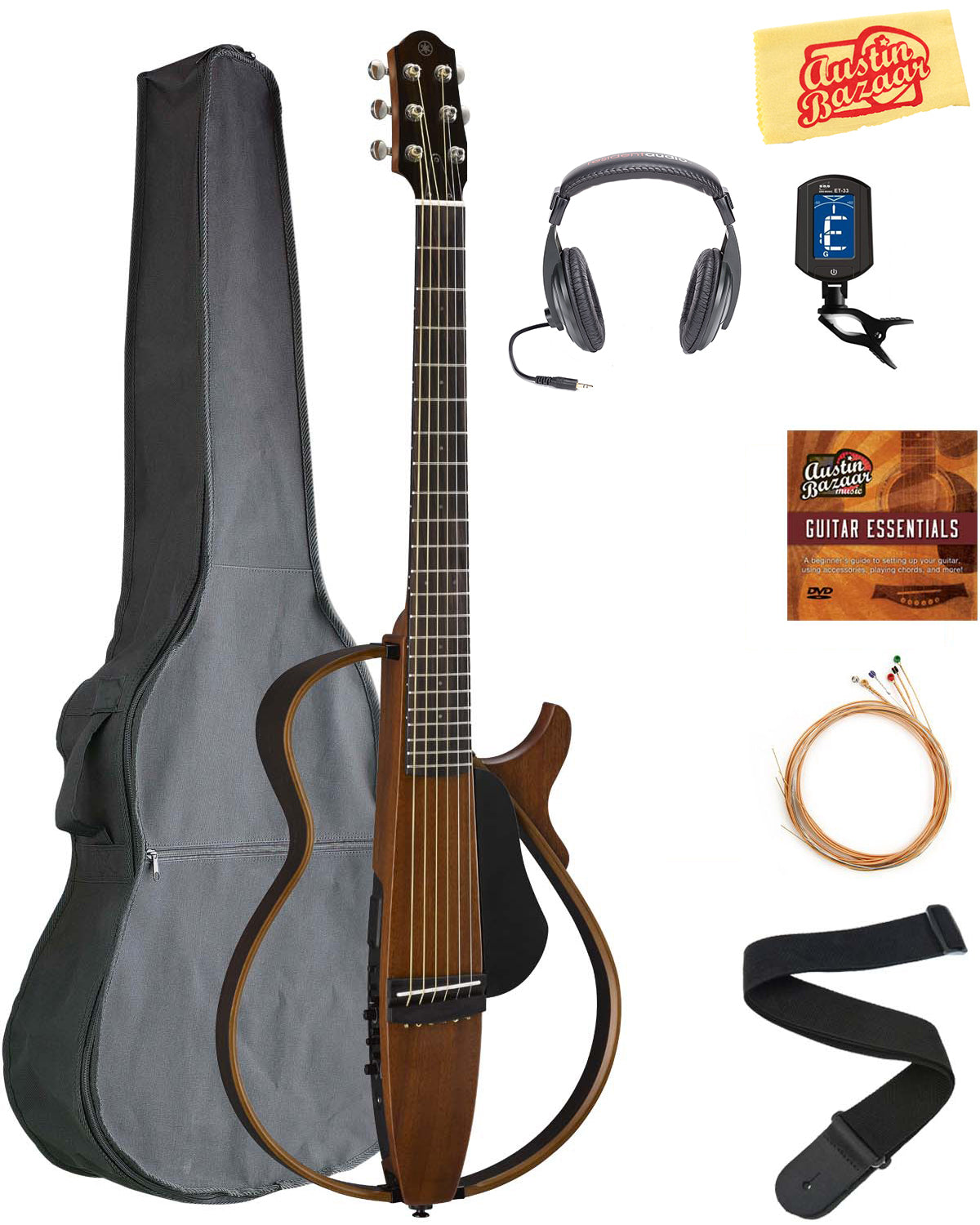 Yamaha SLG200S Steel String Silent Guitar - Natural w/ Headphones
