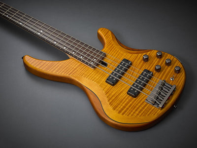 Yamaha TRBX605 5-String Flamed Maple Bass Guitar - Matte Amber