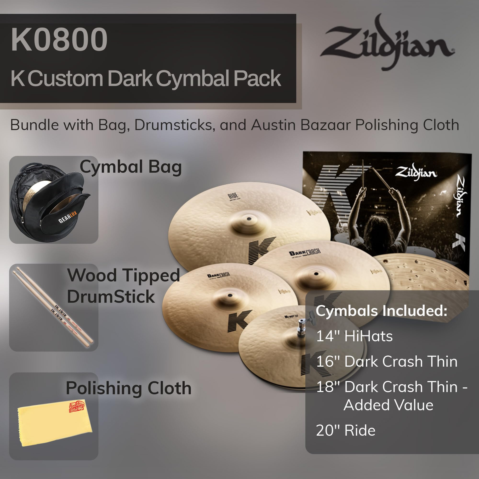 Zildjian K0800 K Cymbal Pack w/ Cymbal Bag