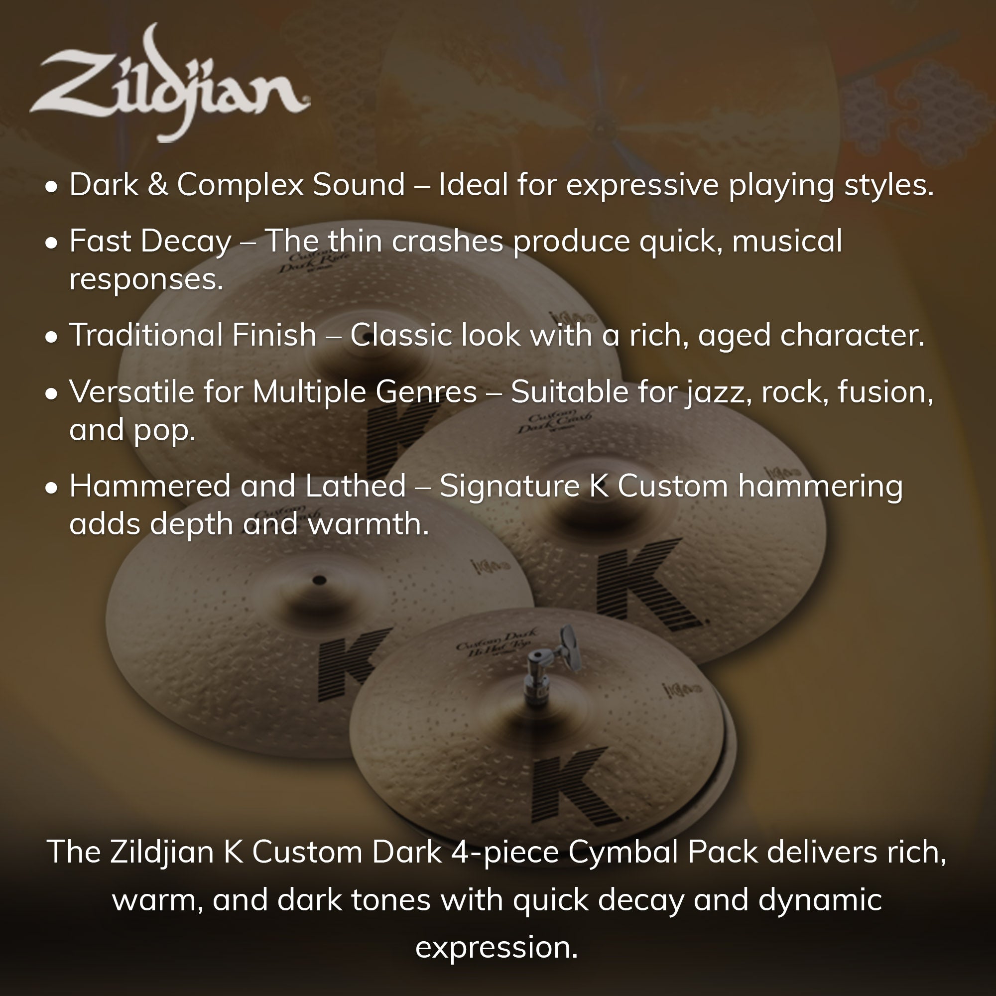 Zildjian KCD900 K Custom Dark Cymbal Pack w/ Cymbal Bag