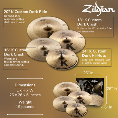 Zildjian KCD900 K Custom Dark Cymbal Pack w/ Cymbal Bag