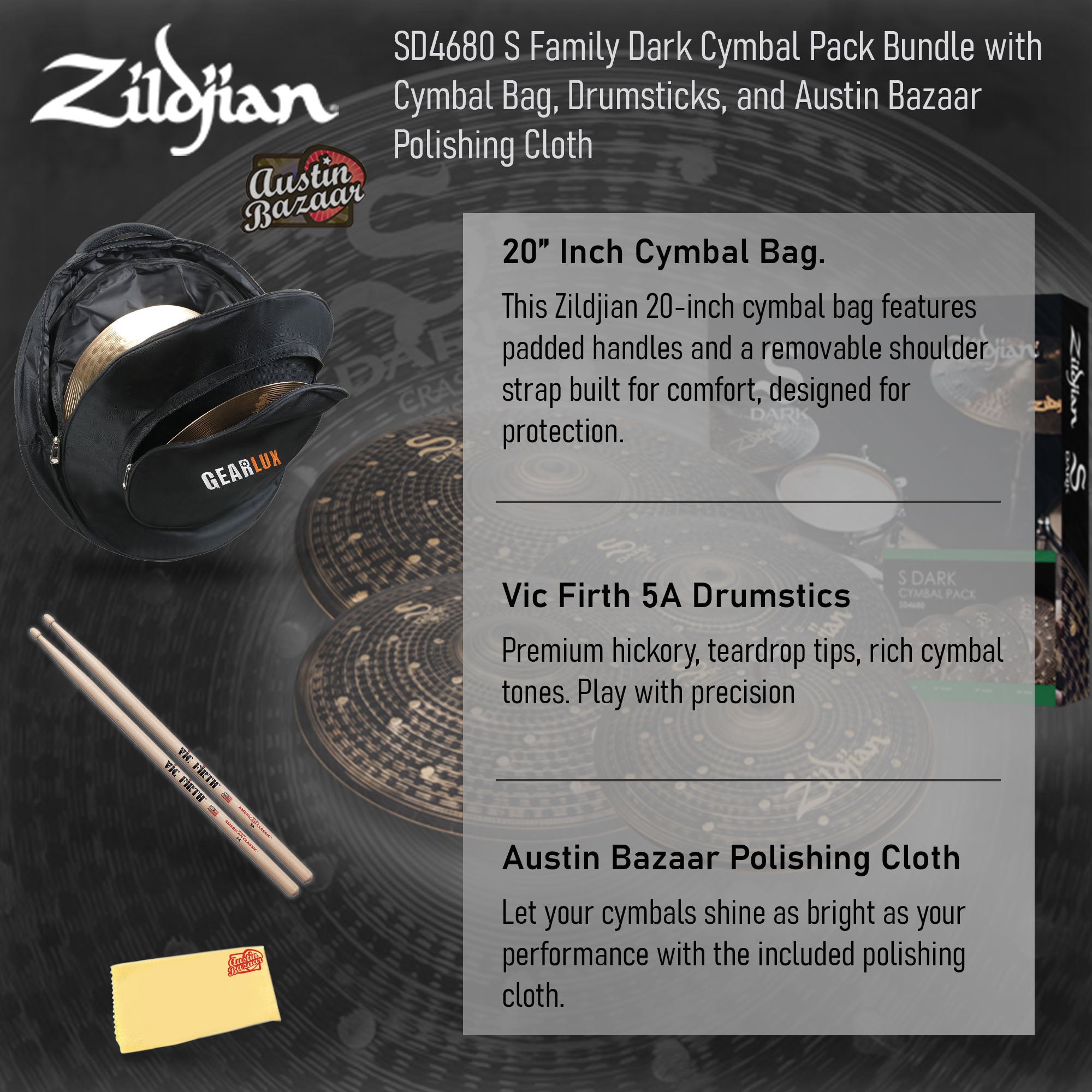 Zildjian SD4680 S Dark Cymbal Pack w/ Cymbal Bag