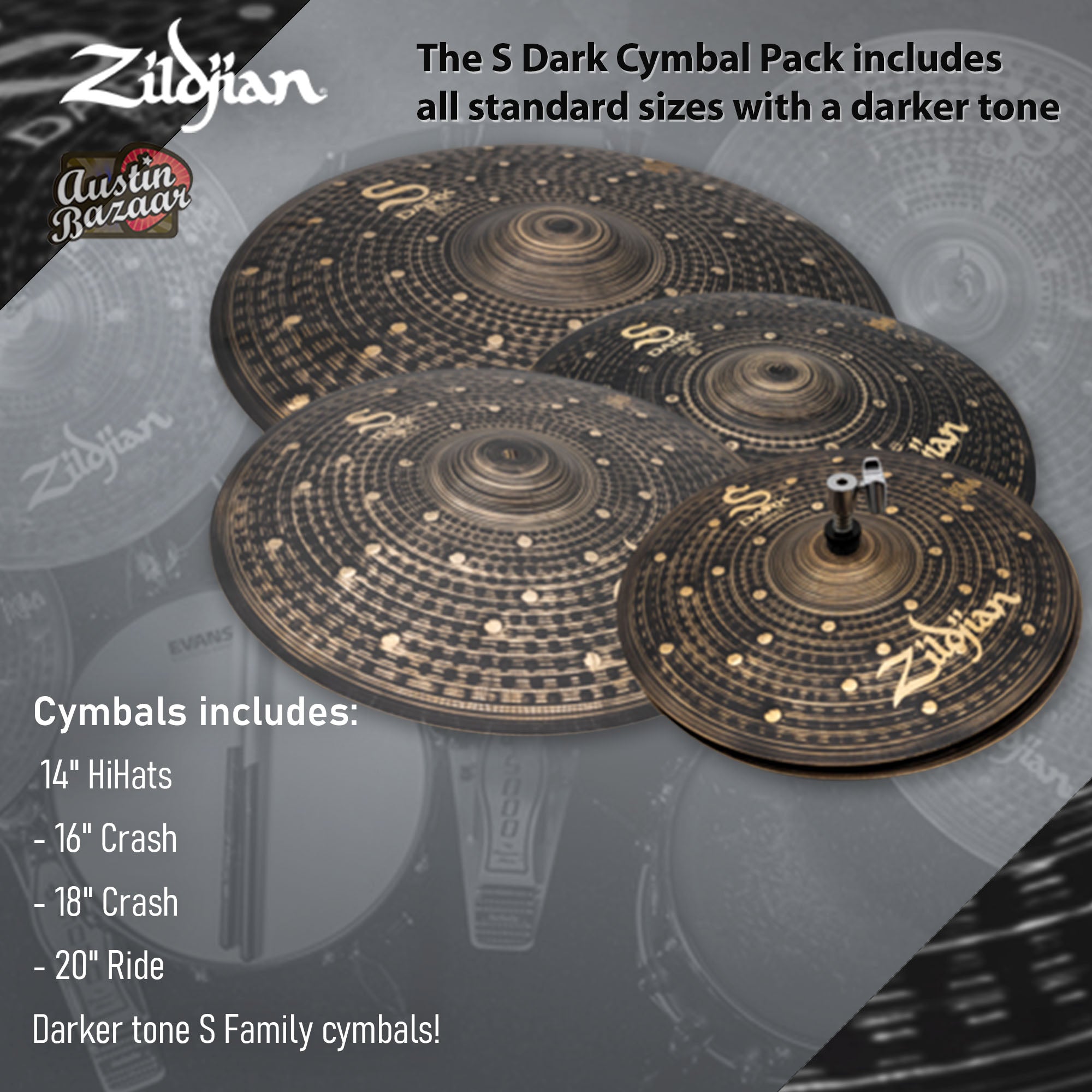Zildjian SD4680 S Dark Cymbal Pack w/ Cymbal Bag