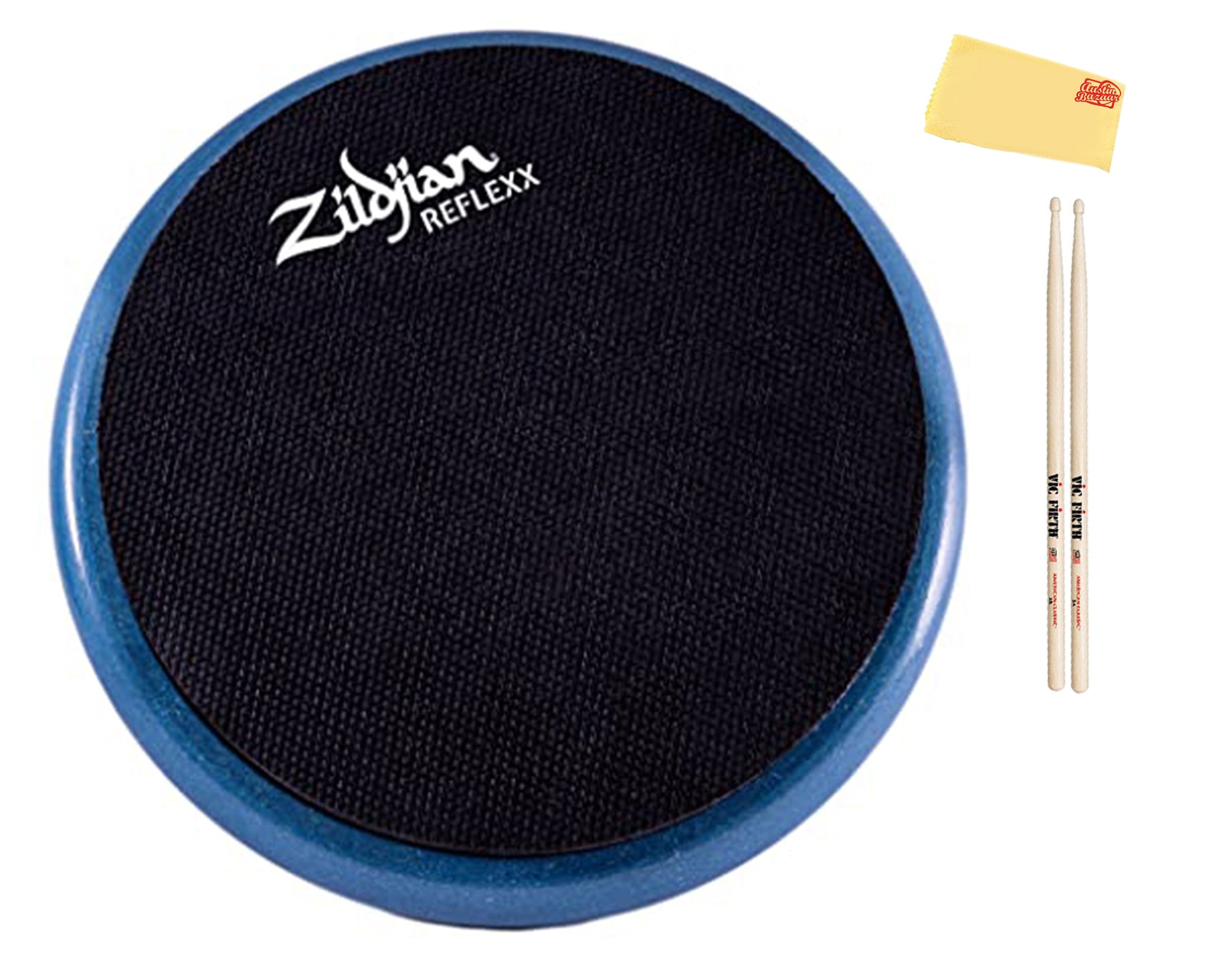 Zildjian ZXPPRCB06 6-Inch Reflexx Dual-Sided Conditioning Practice Pad - Blue w/ Drumsticks