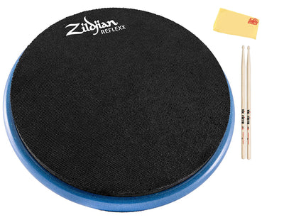 Zildjian ZXPPRCB10 10-Inch Reflexx Dual-Sided Conditioning Practice Pad - Blue w/ Drumsticks