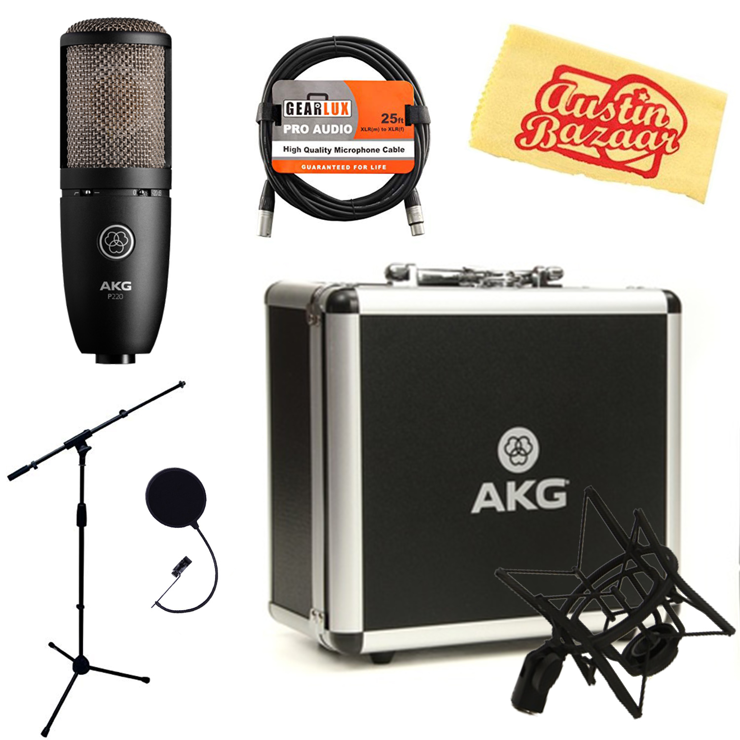 AKG P220 HighPerformance Vocal Condenser Microphone w/ Boom Stand eBay