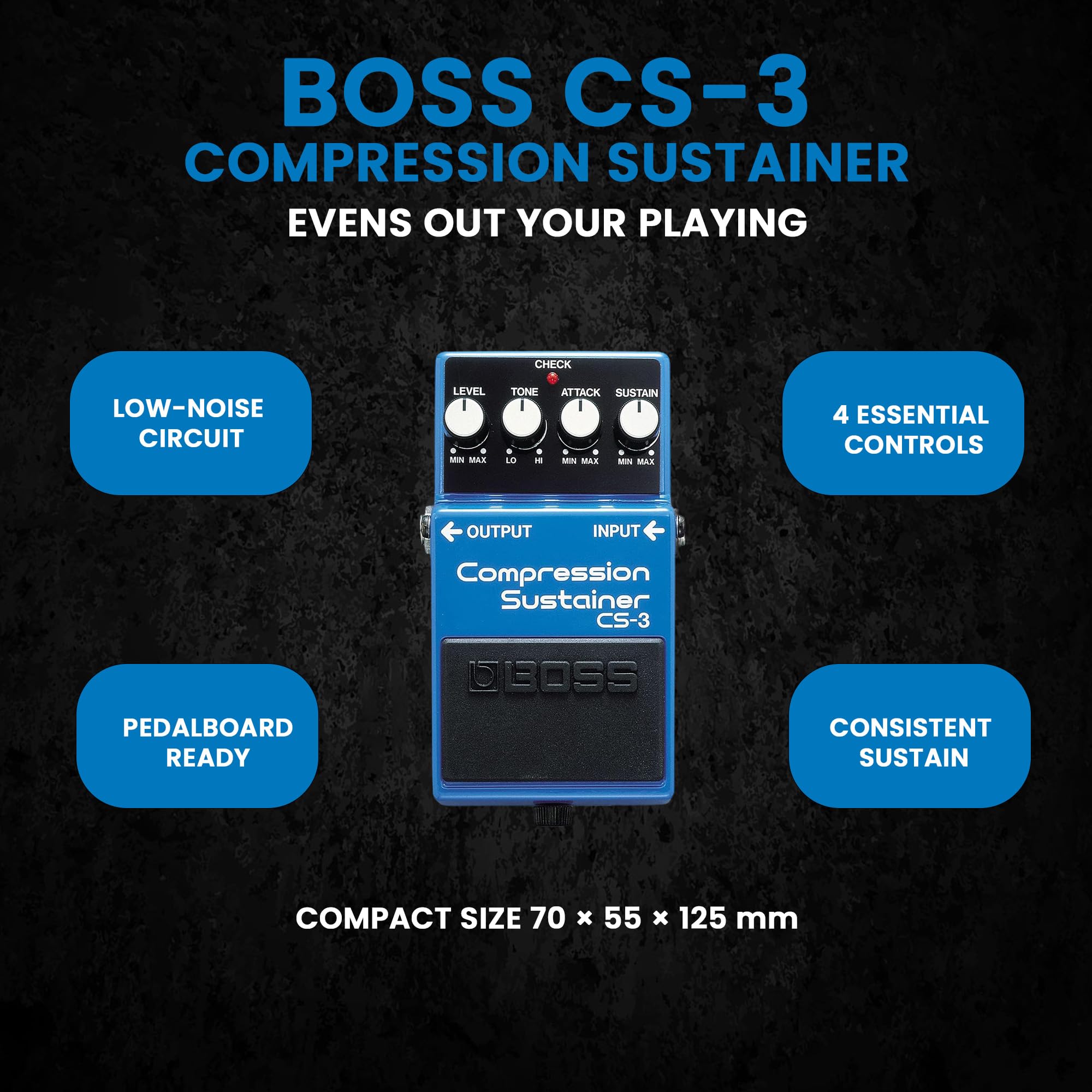 Boss CS-3 Compressor/Sustainer w/ Instrument Cables