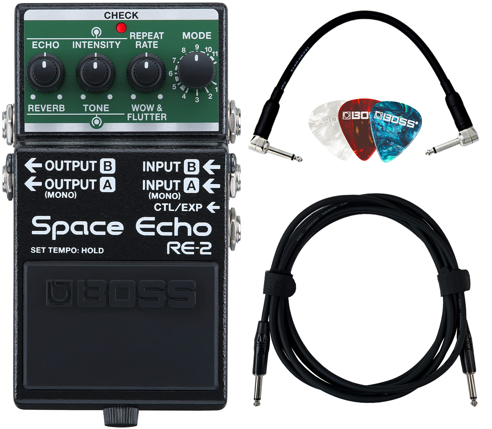 Boss RE-2 Space Echo Delay and Reverb Effects Pedal w/ Instrument Cable