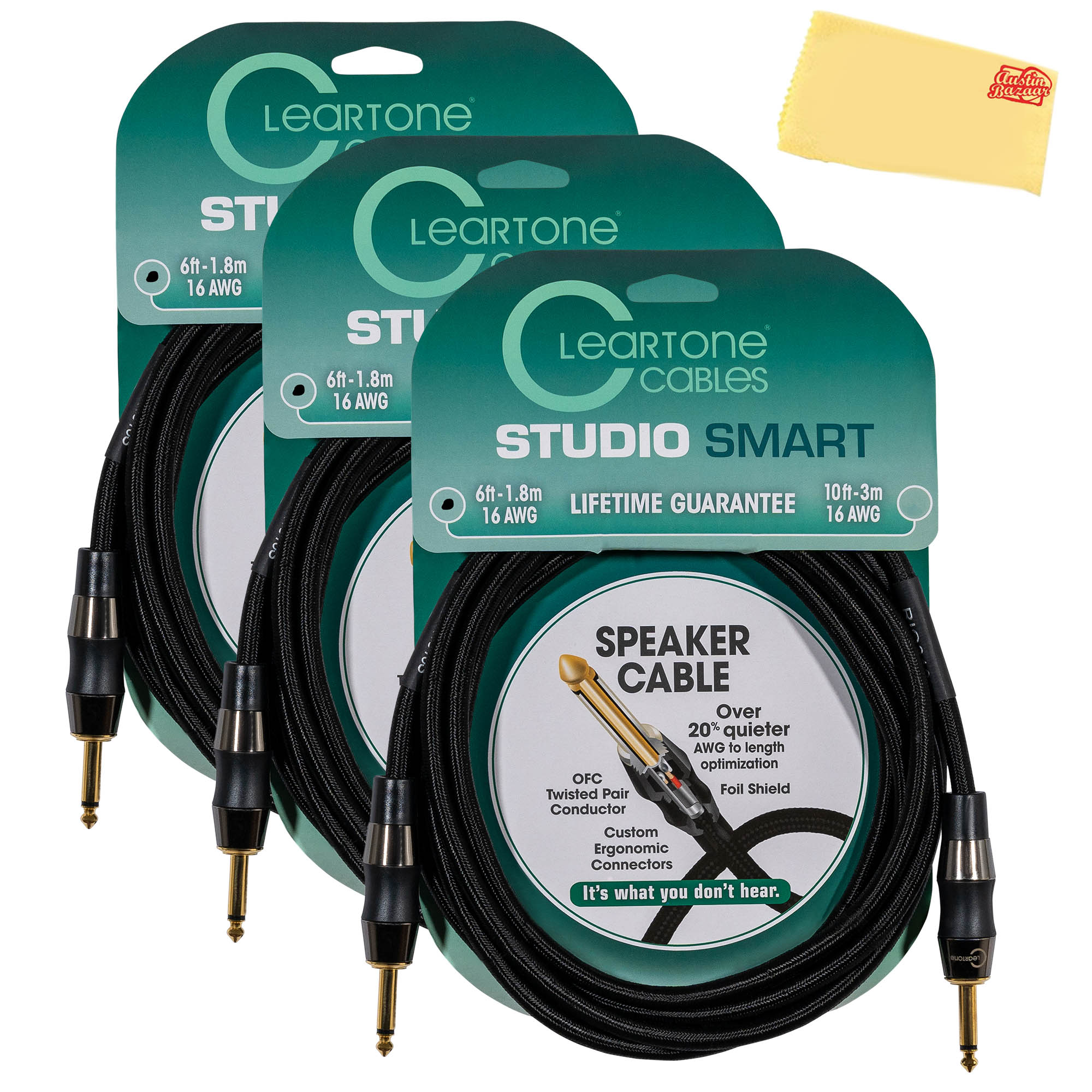 Cleartone 6-Foot Studio Smart Speaker Cable, 16 AWG - 3 Pack
