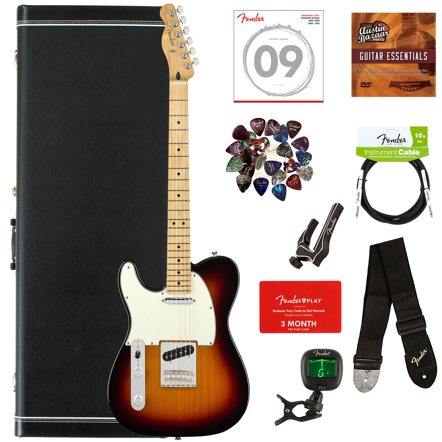 Fender Player Telecaster, Left Handed - 3-Color Sunburst w/ Hard ...