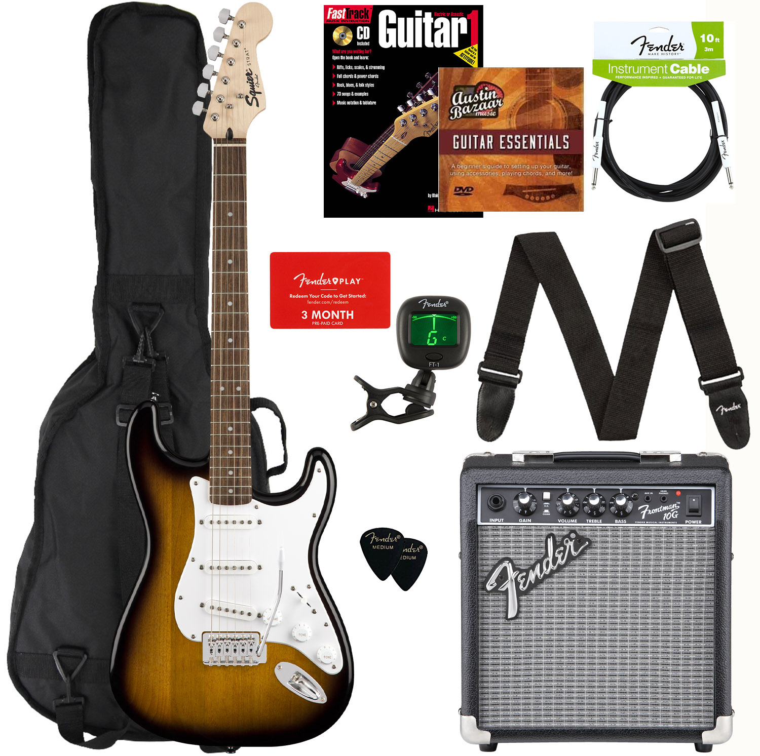 Fender Squier Stratocaster Pack - Sunburst w/ Frontman 10G